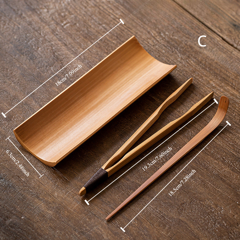 Gohobi Retro Bamboo Chaze Tea Tool Set – Handmade Chinese Tea Lotus Scoop, Teaspoon & Tea Needle Three-Piece Set