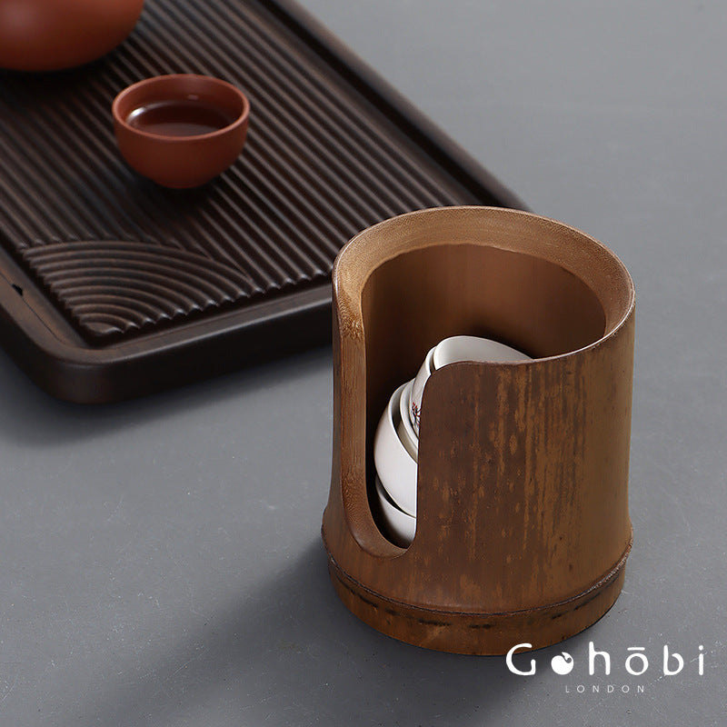 Gohobi Bamboo Woven Tea Cup Holder Basket – Zen Style Tea Cup Storage Tube & Chopstick Basket