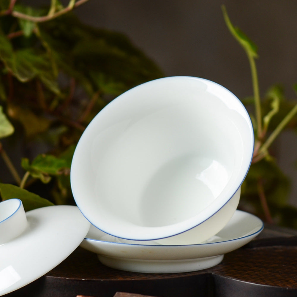Gaiwan en céramique classique fait main Gohobi à bord bleu et blanc