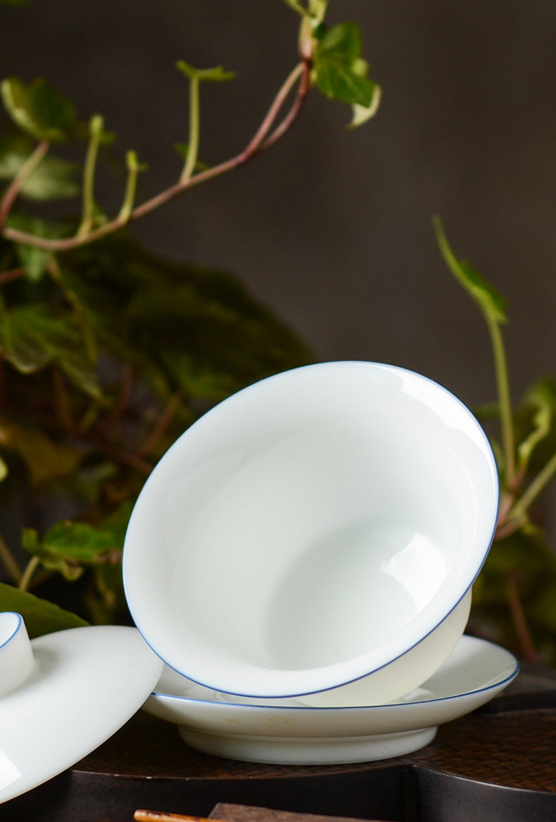 Gaiwan en céramique classique fait main Gohobi à bord bleu et blanc