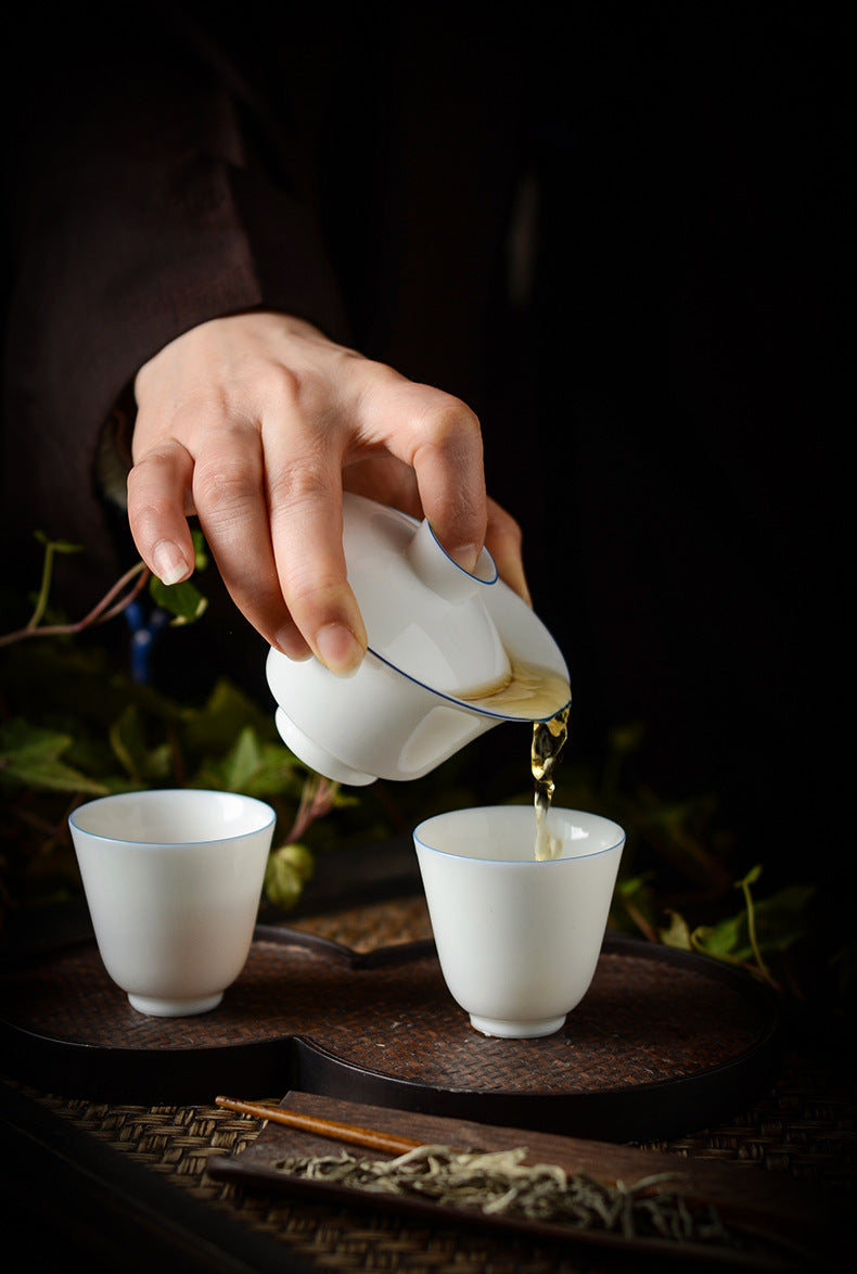 Gaiwan en céramique classique fait main Gohobi à bord bleu et blanc