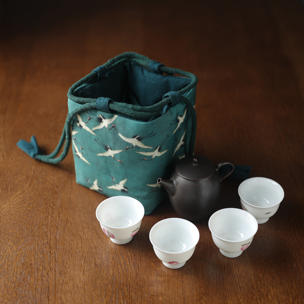 Gohobi Birds Mountains Rivers Teaware Storage Travel Bag Shifuku