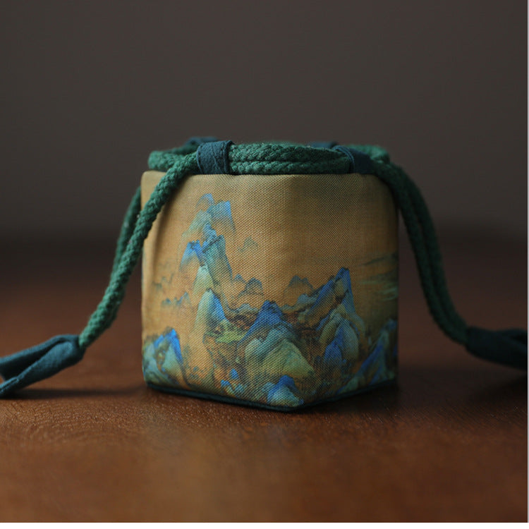 Gohobi Birds Mountains Rivers Teaware Storage Travel Bag Shifuku
