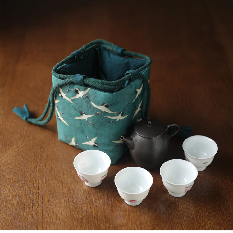 Gohobi Birds Mountains Rivers Teaware Storage Travel Bag Shifuku