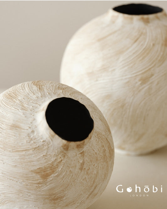 Gohobi Wabi-Sabi Japanese Ceramic Vase – Handmade White Sand Texture Decorative Vase (2 Sizes)