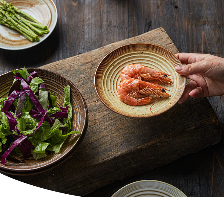 Assiette à pâtes en grès de style japonais faite à la main Gohobi