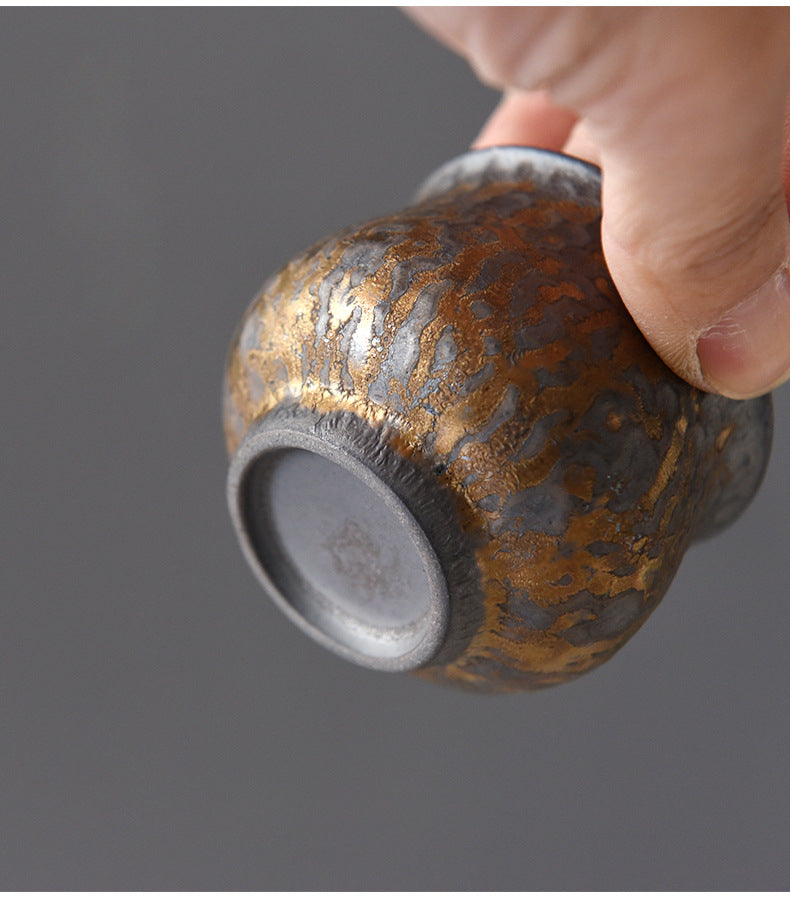 Gohobi Ceramic Gilded Hammer Pattern Black Tea Cup – 70ml Handmade Gongfu Tasting Cup