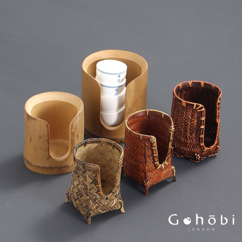 Gohobi Bamboo Woven Tea Cup Holder Basket – Zen Style Tea Cup Storage Tube & Chopstick Basket