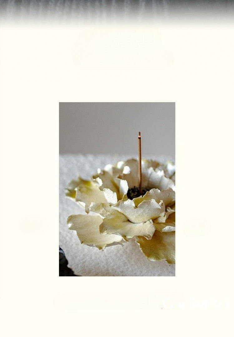 Gohobi Handmade Floral Incense Holder 004 - Peony Stoneware