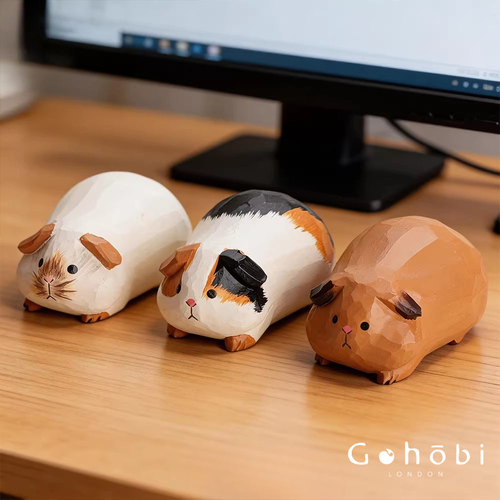 Gohobi Handcrafted Wooden Guinea Pig Ornament – Cute Solid Wood Animal Sculpture Home Decor