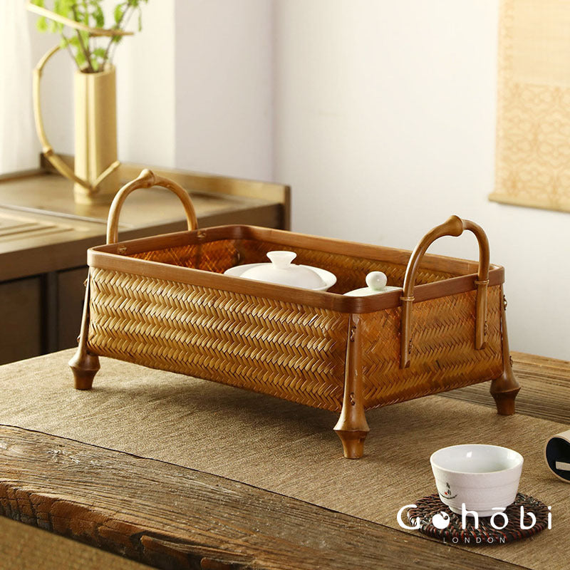 Gohobi Bamboo Woven Hand Basket – Handmade Snack, Fruit & Tea Storage Basket for Picnic or Home
