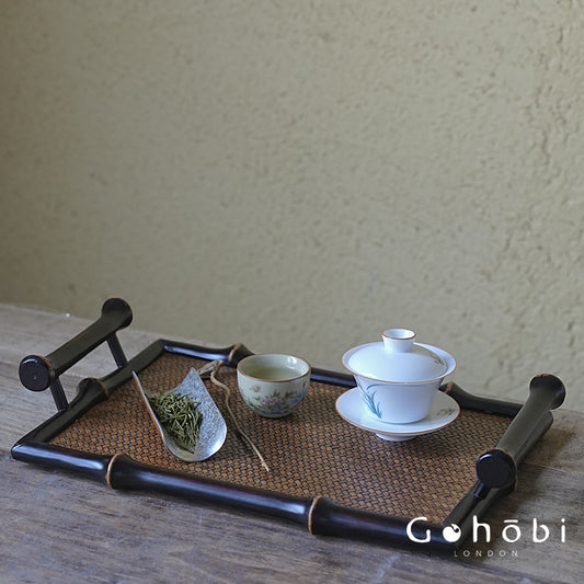 Gohobi Handmade Bamboo Braided Tea Tray – Zen Dry Brewing Table & Tea Set Storage Tray