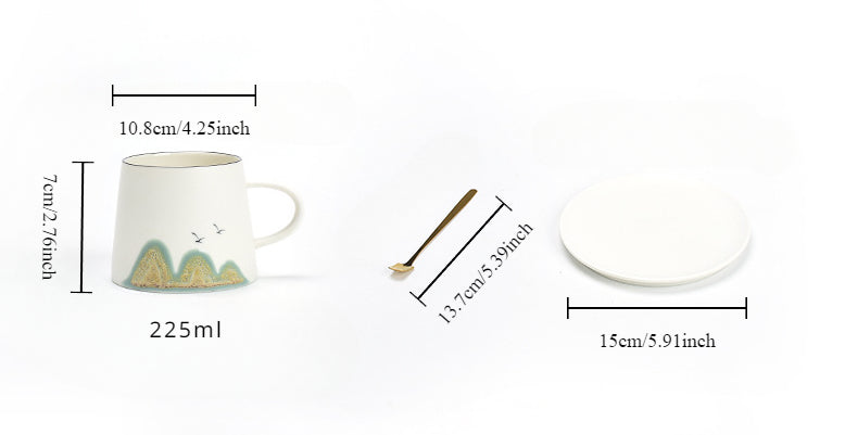 Ensemble tasse à café et soucoupe en grès fait main à motif artistique chinois Gohobi
