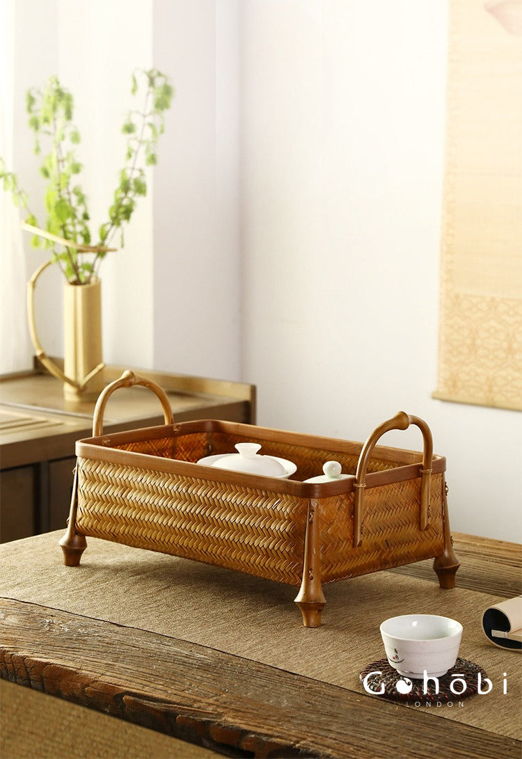 Gohobi Bamboo Woven Hand Basket – Handmade Snack, Fruit & Tea Storage Basket for Picnic or Home