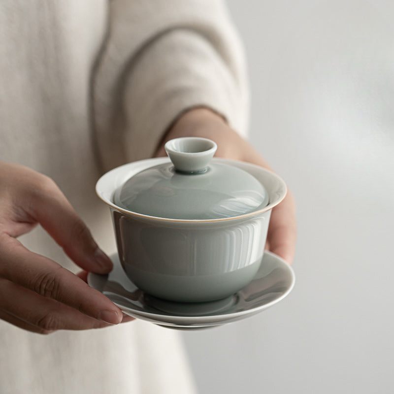 Bol à couvercle Sancai en glaçure de suie et de cendre glacée de style japonais, grande tasse à thé en céramique, bol à thé, service à thé Kung Fu, infuseur à thé, bol à thé
