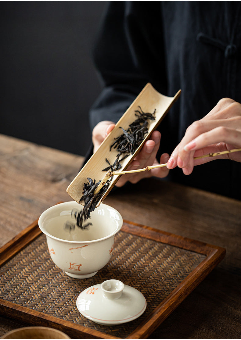 Gohobi Retro Bamboo Chaze Tea Tool Set – Handmade Chinese Tea Lotus Scoop, Teaspoon & Tea Needle Three-Piece Set