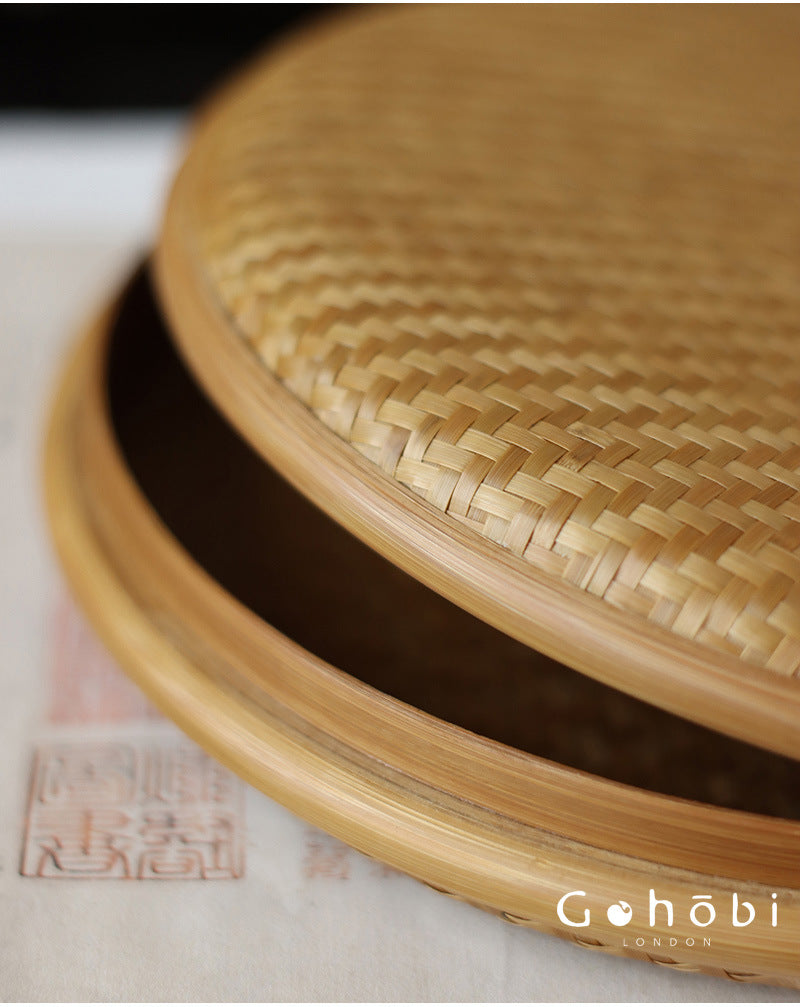 Gohobi Handmade Bamboo Woven Pu'er Tea Box – Retro Chinese Tea Cake Storage Box for Qizi Cake Collection