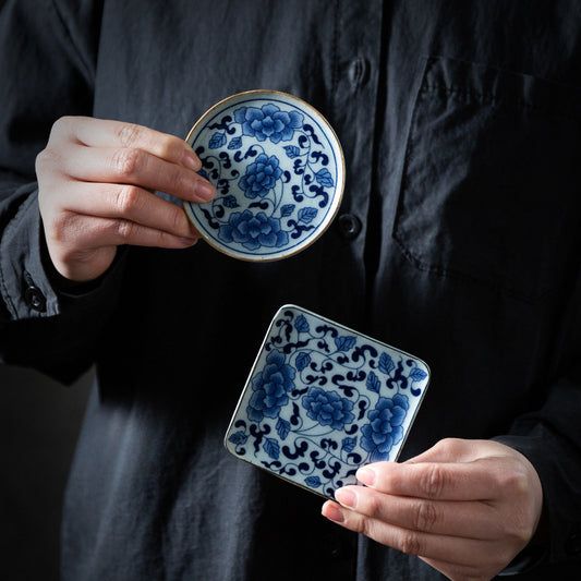 Dessous de verre en céramique Gohobi bleu et blanc, noir et or