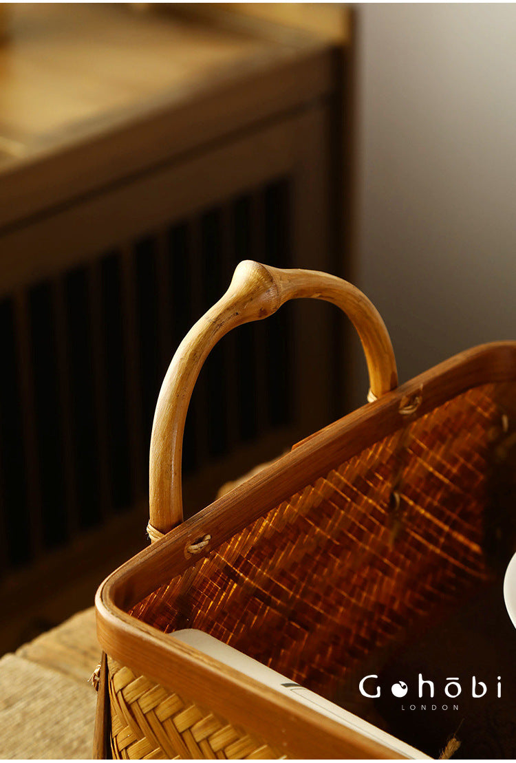 Gohobi Bamboo Woven Hand Basket – Handmade Snack, Fruit & Tea Storage Basket for Picnic or Home