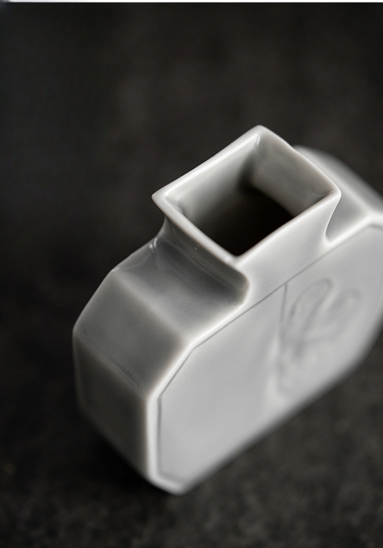 Vase Ikebana de style japonais Gohobi gris glacé et vert