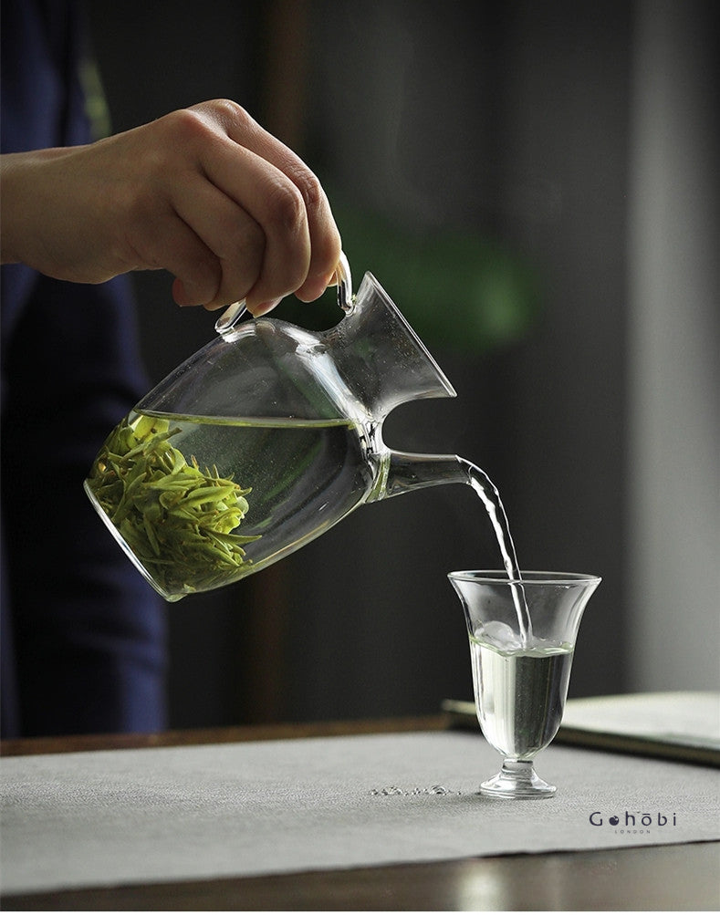Gohobi Tasse à thé en verre à pied bas faite à la main