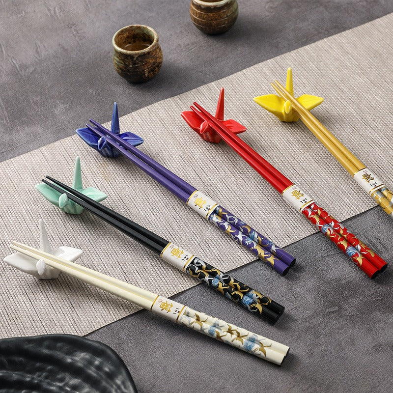 Ensemble de porte-baguettes en forme de lapin en jade à fleurs dorées de style japonais, coffret cadeau pour baguettes haut de gamme pour la fête de la mi-automne, serpillière à baguettes en céramique, sens haut de gamme pour la maison