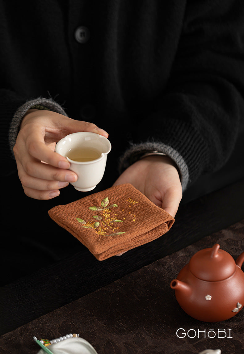 Gohobi Embroidered Tea Towel – Chinese Style Absorbent Tea Cloth for Tea Table