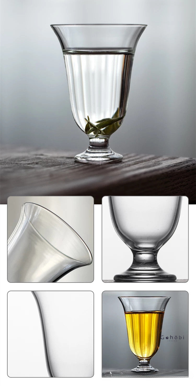 Gohobi Tasse à thé en verre à pied bas faite à la main