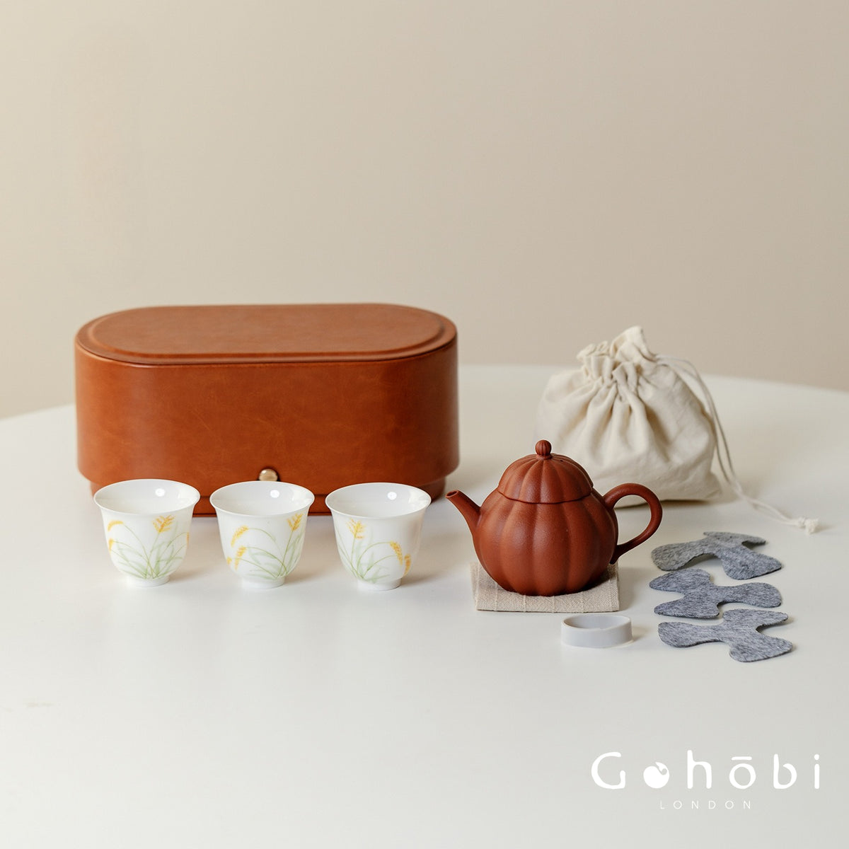 Gohobi Yixing Zisha Clay Travel Tea Set – Handmade Gongfu Tea Set with Leather Case
