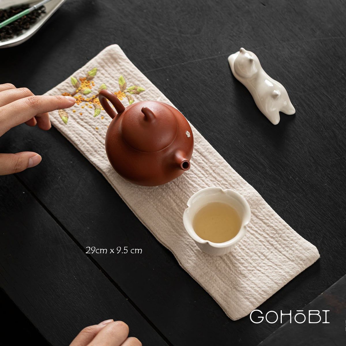 Gohobi Embroidered Tea Towel – Chinese Style Absorbent Tea Cloth for Tea Table