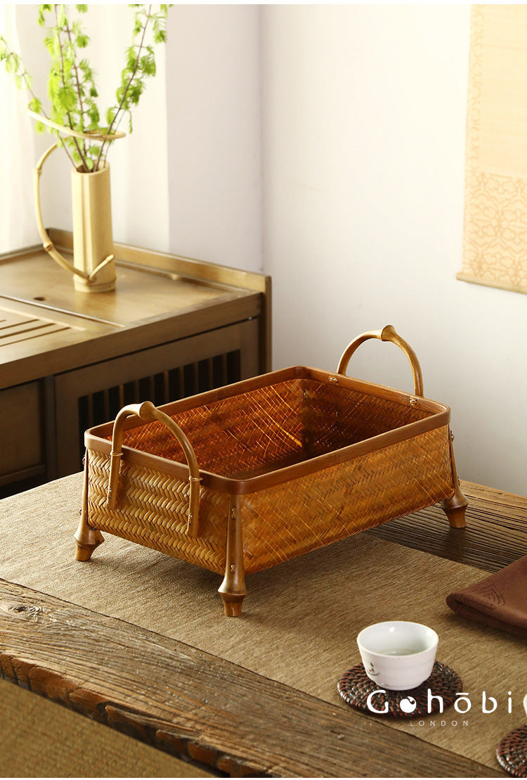 Gohobi Bamboo Woven Hand Basket – Handmade Snack, Fruit & Tea Storage Basket for Picnic or Home