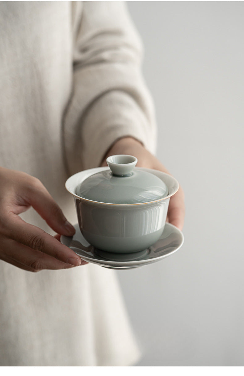 Bol à couvercle Sancai en glaçure de suie et de cendre glacée de style japonais, grande tasse à thé en céramique, bol à thé, service à thé Kung Fu, infuseur à thé, bol à thé