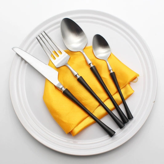 Couverts japonais vintage Gohobi en acier inoxydable délavé avec manche noir