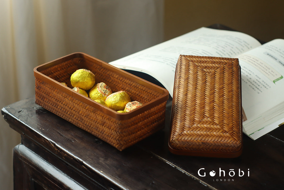 Gohobi Handmade Lacquer Bamboo Woven Storage Box – Large Tea Ceremony Utensil & Jewellery Storage Box