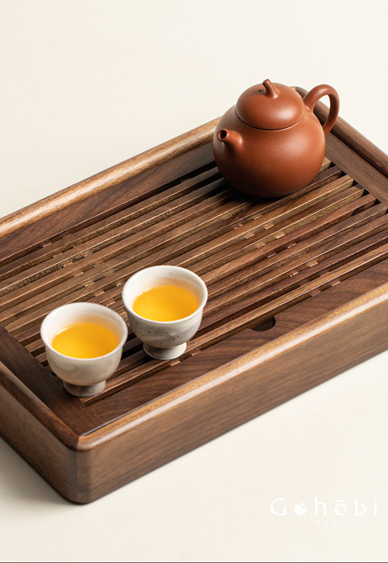 Gohobi Black Walnut Wood Tea Tray – Rectangular Solid Wood Gongfu Dry Brewing Tray
