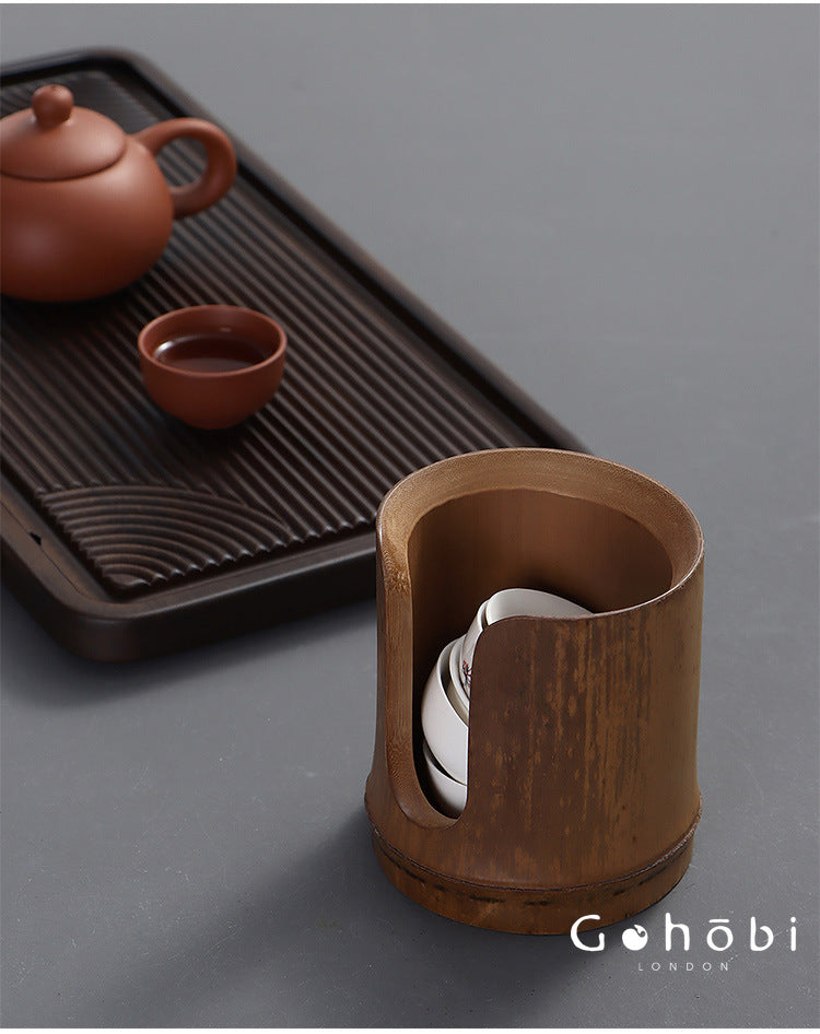 Gohobi Bamboo Woven Tea Cup Holder Basket – Zen Style Tea Cup Storage Tube & Chopstick Basket
