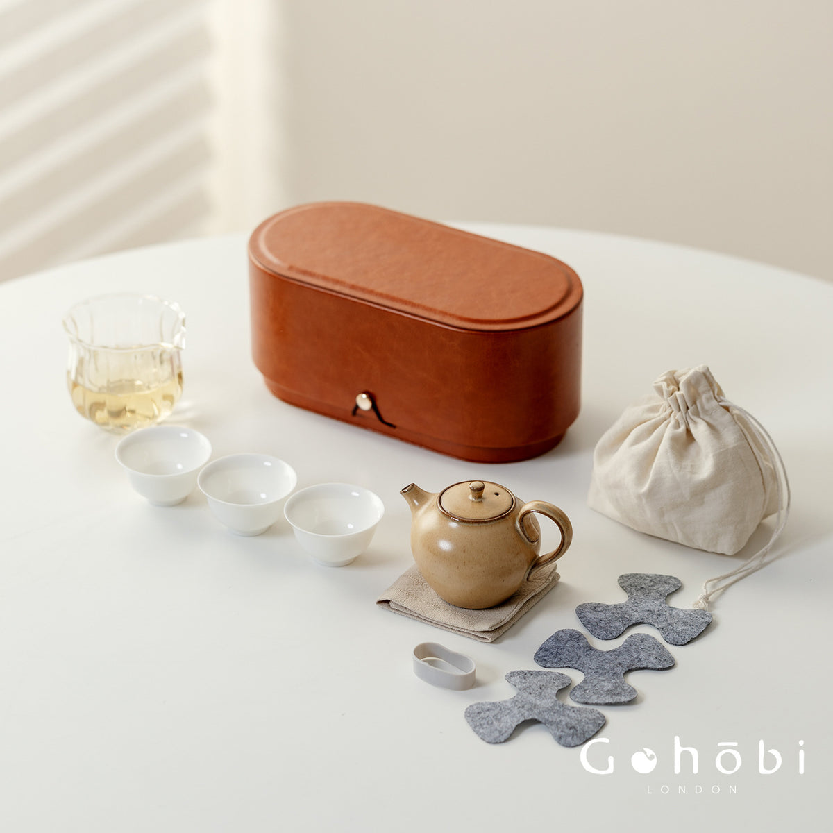 Gohobi Gallery Collection – Portable Gongfu Travel Tea Set with Leather Case