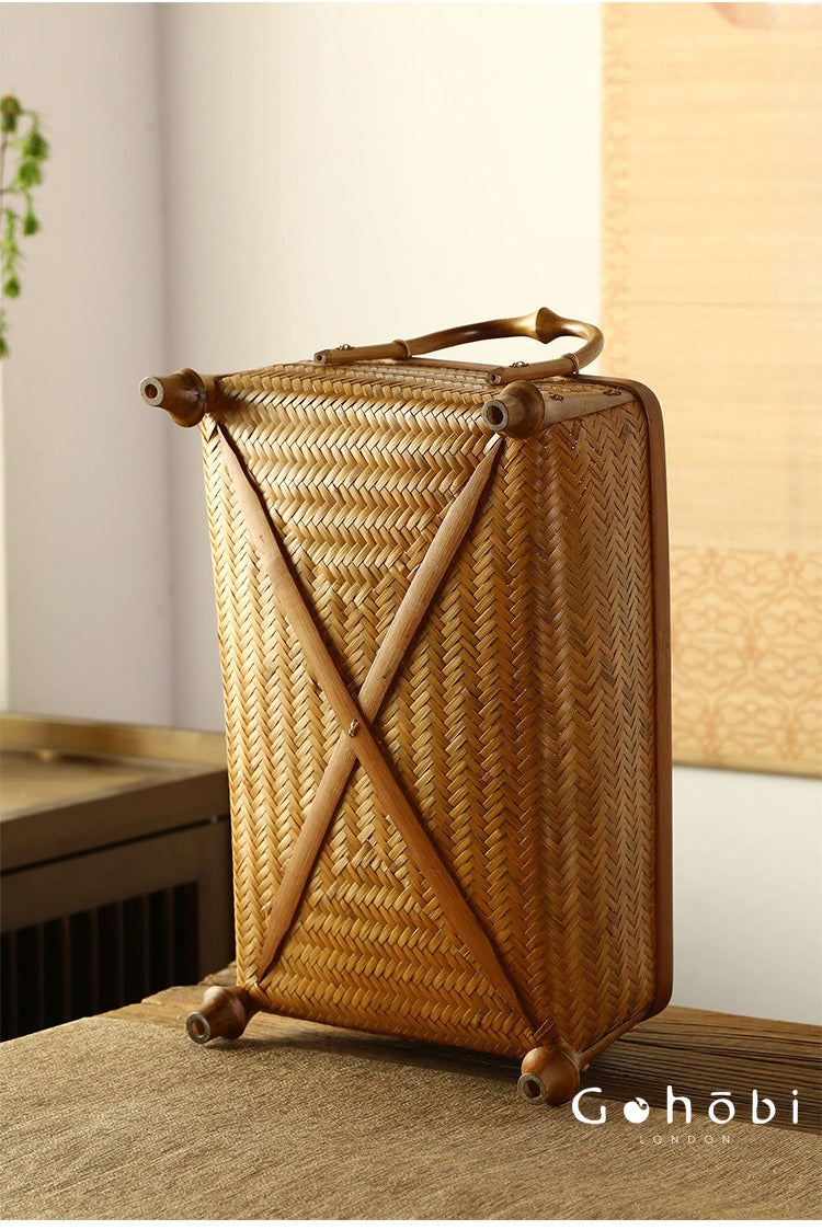Gohobi Bamboo Woven Hand Basket – Handmade Snack, Fruit & Tea Storage Basket for Picnic or Home
