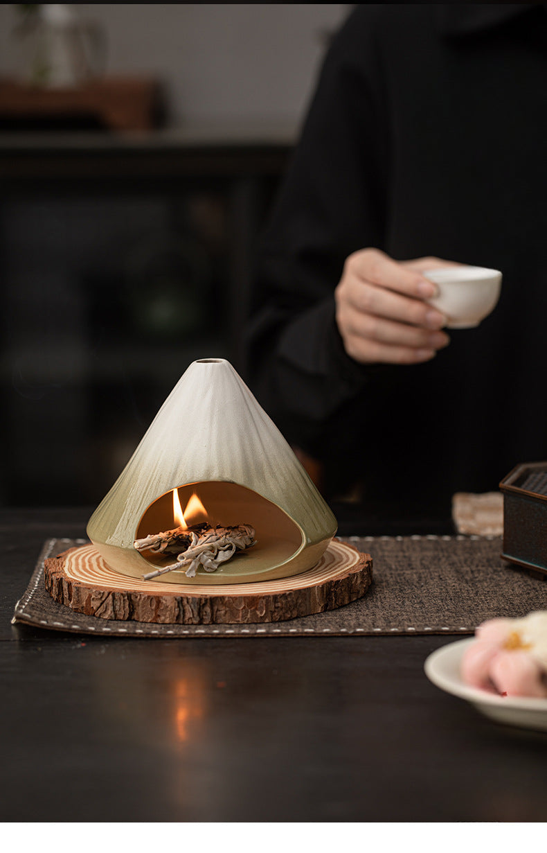 Cheminée à encens du Mont Fuji, brûleur d'encens en cèdre et sauge, grand four en bois sacré péruvien, brûleur d'encens en céramique