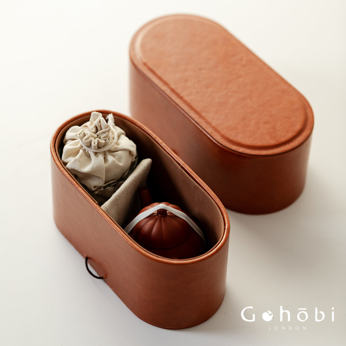 Gohobi Zhu Ni Yixing Purple Sand Travel Tea Set – Portable Gongfu Tea Set with Leather Case