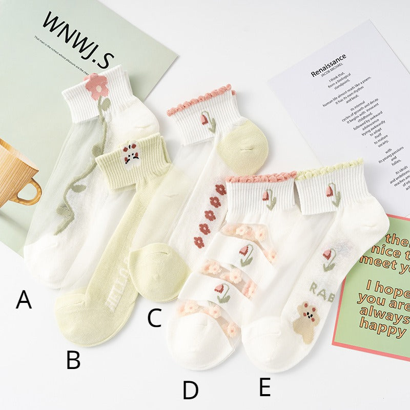 Chaussettes bateau transparentes à paillettes d'été - Légères et douces, design transparent antidérapant