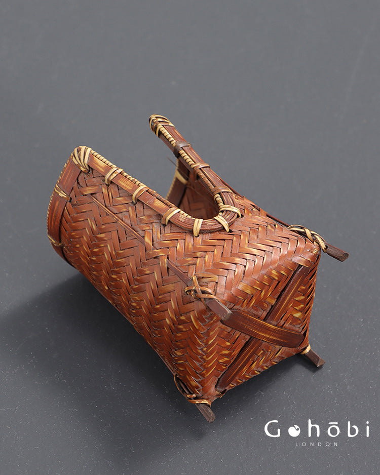 Gohobi Bamboo Woven Tea Cup Holder Basket – Zen Style Tea Cup Storage Tube & Chopstick Basket