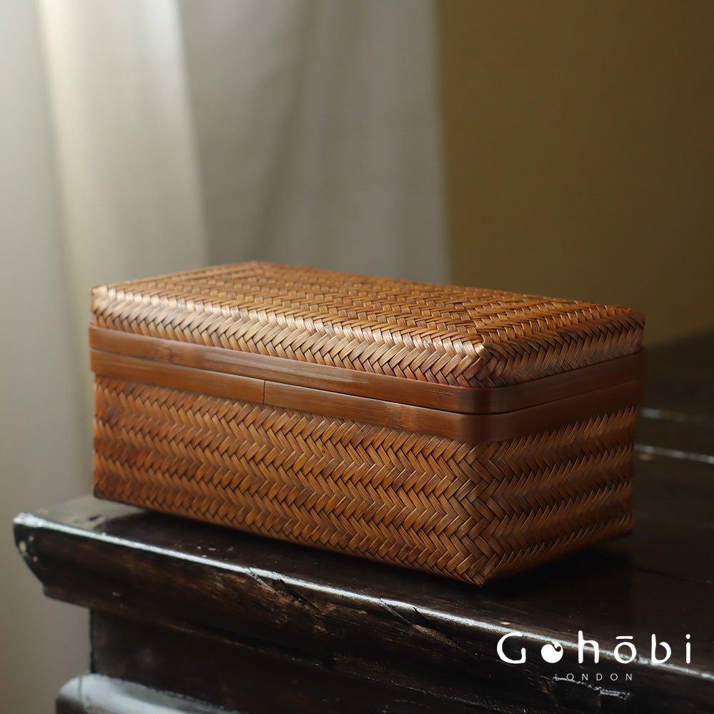 Gohobi Handmade Lacquer Bamboo Woven Storage Box – Large Tea Ceremony Utensil & Jewellery Storage Box