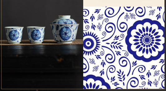 Gohobi Blue and White Lotus Gaiwan Three-Piece Set