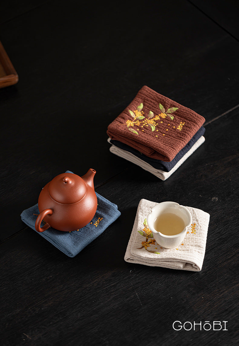Gohobi Embroidered Tea Towel – Chinese Style Absorbent Tea Cloth for Tea Table