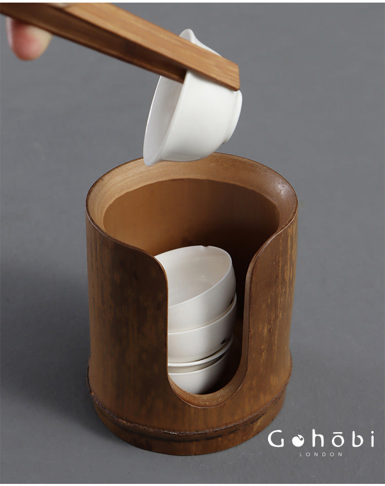 Gohobi Bamboo Woven Tea Cup Holder Basket – Zen Style Tea Cup Storage Tube & Chopstick Basket