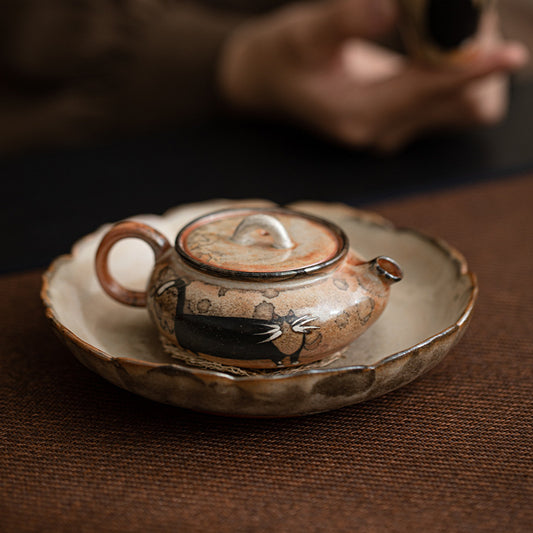 Théière rétro Gohobi peinte à la main avec motif de chat 016