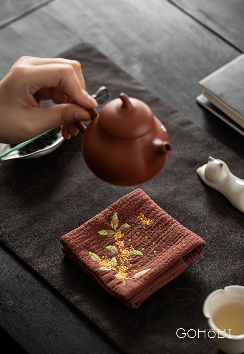 Gohobi Embroidered Tea Towel – Chinese Style Absorbent Tea Cloth for Tea Table