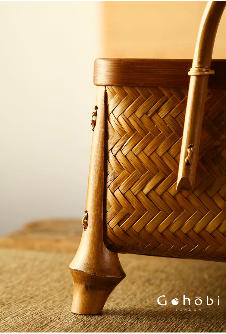 Gohobi Bamboo Woven Hand Basket – Handmade Snack, Fruit & Tea Storage Basket for Picnic or Home