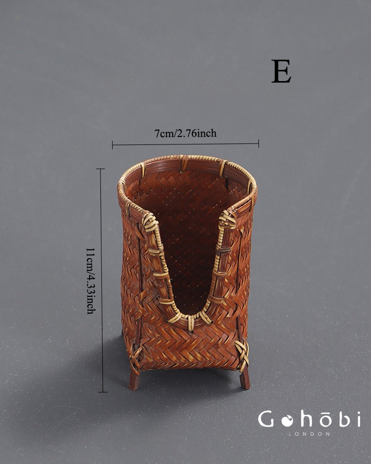 Gohobi Bamboo Woven Tea Cup Holder Basket – Zen Style Tea Cup Storage Tube & Chopstick Basket